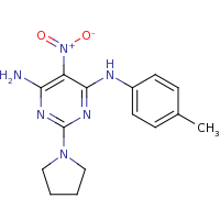 2d structure of 4-N-(4-methylphenyl)-5-nitro-2-(pyrrolidin-1-yl)pyrimidine-4,6-diamine