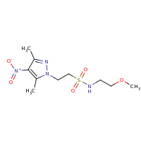 2d structure of 2-(3,5-dimethyl-4-nitro-1H-pyrazol-1-yl)-N-(2-methoxyethyl)ethane-1-sulfonamide