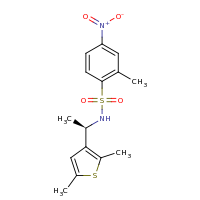 2d structure of N-[(1R)-1-(2,5-dimethylthiophen-3-yl)ethyl]-2-methyl-4-nitrobenzene-1-sulfonamide