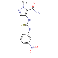 2d structure of 1-methyl-4-{[(3-nitrophenyl)carbamothioyl]amino}-1H-pyrazole-5-carboxamide