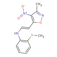 2d structure of N-[(E)-2-(3-methyl-4-nitro-1,2-oxazol-5-yl)ethenyl]-2-(methylsulfanyl)aniline