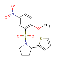 2d structure of (2S)-1-[(2-methoxy-5-nitrobenzene)sulfonyl]-2-(thiophen-2-yl)pyrrolidine