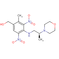 2d structure of (2-methyl-4-{[(2S)-2-(morpholin-4-yl)propyl]amino}-3,5-dinitrophenyl)methanol