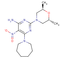 2d structure of 6-(azepan-1-yl)-2-[(2R,6R)-2,6-dimethylmorpholin-4-yl]-5-nitropyrimidin-4-amine