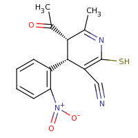 2d structure of (4S,5S)-5-acetyl-6-methyl-4-(2-nitrophenyl)-2-sulfanyl-4,5-dihydropyridine-3-carbonitrile