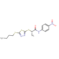 2d structure of (2S)-2-{[5-(butylsulfanyl)-1,3,4-thiadiazol-2-yl]sulfanyl}-N-(4-nitrophenyl)propanamide