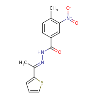 2d structure of 4-methyl-3-nitro-N'-[(1E)-1-(thiophen-2-yl)ethylidene]benzohydrazide