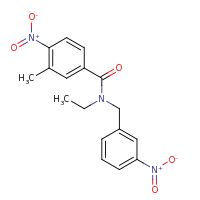 2d structure of N-ethyl-3-methyl-4-nitro-N-[(3-nitrophenyl)methyl]benzamide