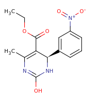 2d structure of ethyl (6R)-2-hydroxy-4-methyl-6-(3-nitrophenyl)-1,6-dihydropyrimidine-5-carboxylate