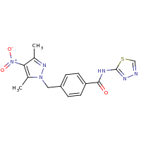 2d structure of 4-[(3,5-dimethyl-4-nitro-1H-pyrazol-1-yl)methyl]-N-(1,3,4-thiadiazol-2-yl)benzamide