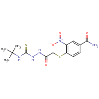 2d structure of 4-[({[(tert-butylcarbamothioyl)amino]carbamoyl}methyl)sulfanyl]-3-nitrobenzamide