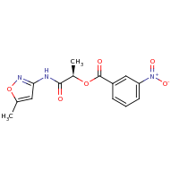 2d structure of (1R)-1-[(5-methyl-1,2-oxazol-3-yl)carbamoyl]ethyl 3-nitrobenzoate