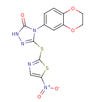 2d structure of 4-(2,3-dihydro-1,4-benzodioxin-6-yl)-3-[(5-nitro-1,3-thiazol-2-yl)sulfanyl]-4,5-dihydro-1H-1,2,4-triazol-5-one