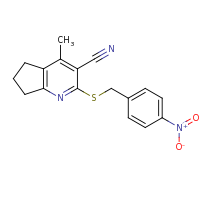 2d structure of 4-methyl-2-{[(4-nitrophenyl)methyl]sulfanyl}-5H,6H,7H-cyclopenta[b]pyridine-3-carbonitrile