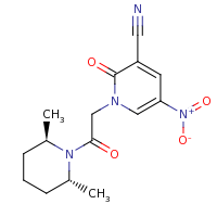 2d structure of 1-{2-[(2R,6R)-2,6-dimethylpiperidin-1-yl]-2-oxoethyl}-5-nitro-2-oxo-1,2-dihydropyridine-3-carbonitrile