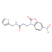 2d structure of 3-(6-nitro-2-oxo-2,3-dihydro-1,3-benzoxazol-3-yl)-N-(thiophen-2-ylmethyl)propanamide