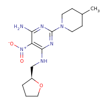 2d structure of 2-(4-methylpiperidin-1-yl)-5-nitro-4-N-[(2S)-oxolan-2-ylmethyl]pyrimidine-4,6-diamine