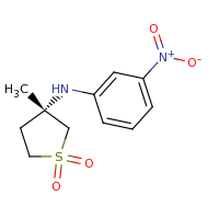 2d structure of (3S)-3-methyl-3-[(3-nitrophenyl)amino]-1$l^{6}-thiolane-1,1-dione