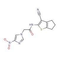 2d structure of N-{3-cyano-4H,5H,6H-cyclopenta[b]thiophen-2-yl}-2-(4-nitro-1H-imidazol-1-yl)acetamide