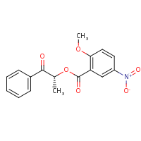 2d structure of (2R)-1-oxo-1-phenylpropan-2-yl 2-methoxy-5-nitrobenzoate
