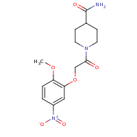 2d structure of 1-[2-(2-methoxy-5-nitrophenoxy)acetyl]piperidine-4-carboxamide