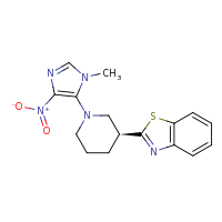 2d structure of 2-[(3S)-1-(1-methyl-4-nitro-1H-imidazol-5-yl)piperidin-3-yl]-1,3-benzothiazole