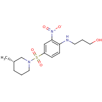 2d structure of 3-({4-[(3S)-3-methylpiperidine-1-sulfonyl]-2-nitrophenyl}amino)propan-1-ol