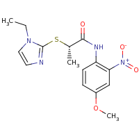2d structure of (2S)-2-[(1-ethyl-1H-imidazol-2-yl)sulfanyl]-N-(4-methoxy-2-nitrophenyl)propanamide