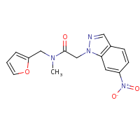 2d structure of N-(furan-2-ylmethyl)-N-methyl-2-(6-nitro-1H-indazol-1-yl)acetamide