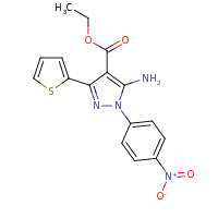 2d structure of ethyl 5-amino-1-(4-nitrophenyl)-3-(thiophen-2-yl)-1H-pyrazole-4-carboxylate