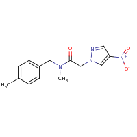 2d structure of N-methyl-N-[(4-methylphenyl)methyl]-2-(4-nitro-1H-pyrazol-1-yl)acetamide