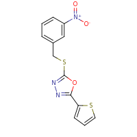 2d structure of 2-{[(3-nitrophenyl)methyl]sulfanyl}-5-(thiophen-2-yl)-1,3,4-oxadiazole