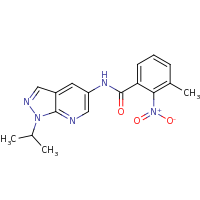 2d structure of 3-methyl-2-nitro-N-[1-(propan-2-yl)-1H-pyrazolo[3,4-b]pyridin-5-yl]benzamide