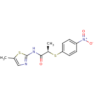 2d structure of (2R)-N-(5-methyl-1,3-thiazol-2-yl)-2-[(4-nitrophenyl)sulfanyl]propanamide