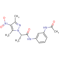 2d structure of (2S)-2-(3,5-dimethyl-4-nitro-1H-pyrazol-1-yl)-N-(3-acetamidophenyl)propanamide