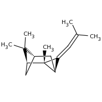 2d structure of (1S,2S,4R,6S)-2,7,7-trimethyl-3-(2-methylprop-1-en-1-ylidene)tricyclo[4.1.1.0^{2,4}]octane