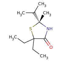 2d structure of (2R)-5,5-diethyl-2-methyl-2-(propan-2-yl)-1,3-thiazolidin-4-one