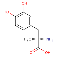2d structure of (2R)-2-amino-3-(3,4-dihydroxyphenyl)-2-methylpropanoic acid