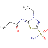 2d structure of N-(3-ethyl-5-sulfamoyl-2,3-dihydro-1,3,4-thiadiazol-2-ylidene)propanamide