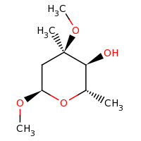 2d structure of (2S,3S,4R,6R)-4,6-dimethoxy-2,4-dimethyloxan-3-ol