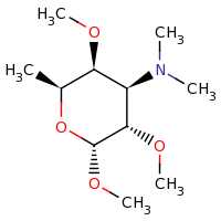 2d structure of (2R,3S,4R,5S,6S)-2,3,5-trimethoxy-N,N,6-trimethyloxan-4-amine