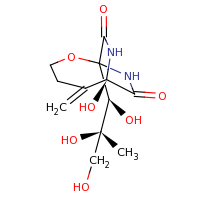 2d structure of (1S,6R)-6-hydroxy-5-methylidene-1-[(1S,2S)-1,2,3-trihydroxy-2-methylpropyl]-2-oxa-7,9-diazabicyclo[4.2.2]decane-8,10-dione
