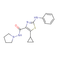 2d structure of 5-cyclopropyl-2-(phenylamino)-N-(pyrrolidin-1-yl)-1,3-thiazole-4-carboxamide
