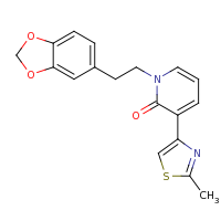 2d structure of 1-[2-(2H-1,3-benzodioxol-5-yl)ethyl]-3-(2-methyl-1,3-thiazol-4-yl)-1,2-dihydropyridin-2-one