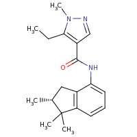 2d structure of 5-ethyl-1-methyl-N-[(2R)-1,1,2-trimethyl-2,3-dihydro-1H-inden-4-yl]-1H-pyrazole-4-carboxamide