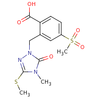 2d structure of 4-methanesulfonyl-2-{[4-methyl-3-(methylsulfanyl)-5-oxo-4,5-dihydro-1H-1,2,4-triazol-1-yl]methyl}benzoic acid