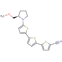2d structure of 5-(5-{5-[(2R)-2-(methoxymethyl)pyrrolidin-1-yl]thiophen-2-yl}thiophen-2-yl)thiophene-2-carbonitrile