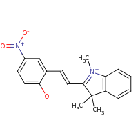 2d structure of 1,3,3-trimethyl-2-[(E)-2-(5-nitro-2-oxidophenyl)ethenyl]-3H-indol-1-ium
