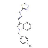 2d structure of 1-[(4-methylphenyl)methyl]-3-[(1E)-[2-(1,3,4-thiadiazol-2-yl)hydrazin-1-ylidene]methyl]-1H-indole