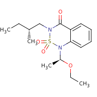 2d structure of 1-[(1S)-1-ethoxyethyl]-3-[(2R)-2-methylbutyl]-3,4-dihydro-1H-2$l^{6},1,3-benzothiadiazine-2,2,4-trione